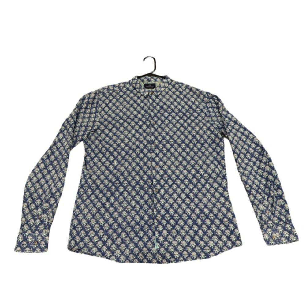 Scotch & Soda Men’s Patterned Dress Shirt - Blue Size XL